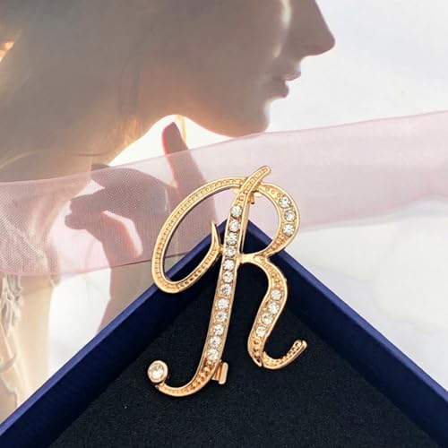 Image of Rhinestone Initial Brooch Pin for Women, Alphabet Gold Letter Brooch A-Z with Crystal, Metal Pin for Hat Bag Dress Suit Accessory for Men
