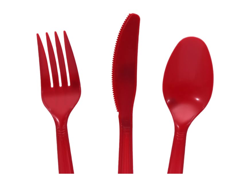 2 Pack Bundle Green Red Plastic Utensils Combo Pack - 96 Count Parties Events Durable Disposable Cutlery Cook Serve Kitchen