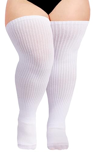 Image of Moon Wood Plus Size Thigh High Socks for Thick Thighs- Womens Knit Cotton Extra Long Over the Knee High Socks Leg Warmer