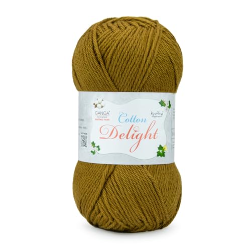 Image of Ganga Acrowools Cotton Delight, Dk Weight Cotton Yarn, Oekotex Class L Certified 100G, 169M (Bronze Olive)