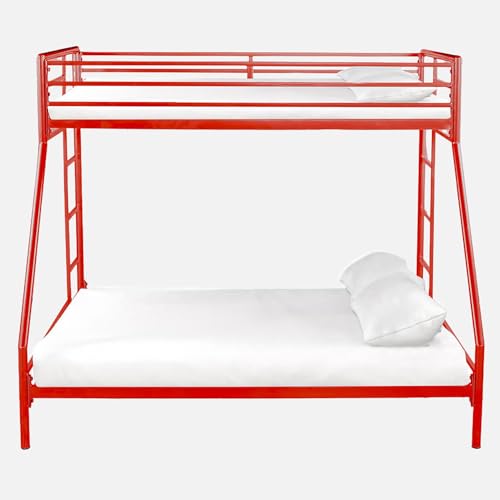 Image of Metal Bunk Bed for Kids | Twin Over Twin Bunker Bed for Adults with Metal Bed Frame and Sturdy Guardrail | Bunk Bed for Home with Mattress Queen (Bottom) + Single (Top)