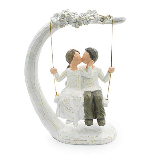 Aoneky Figur Liebespaar Holz Deko, Skulptur Liebe mit Schaukel, Hochzeit, Liebepaarstatue mit Schaukel, Dekoration für Geschenk