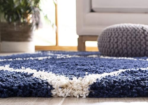 Image of Shaggy Rugs 8X11 FEET Soft and Cozy Carpet for Living Room & Hall, Bedroom, and Kids Room Non-Slip, High Pile, Machine Washable, Perfect for Any Room (Blue Ivory)