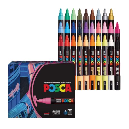 Uni Posca Paint Markers, 5M Medium Acrylic Markers with Reversible Tips, Artist Recommended for...