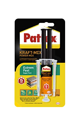 Pattex Kraft-Mix Extrem Fest, extrem starker Epoxidharz Kleber mit hoher Endfestigkeit, Klebstoff für fast jedes Material, transluzenter 2 Komponenten Kleber, 1x12g