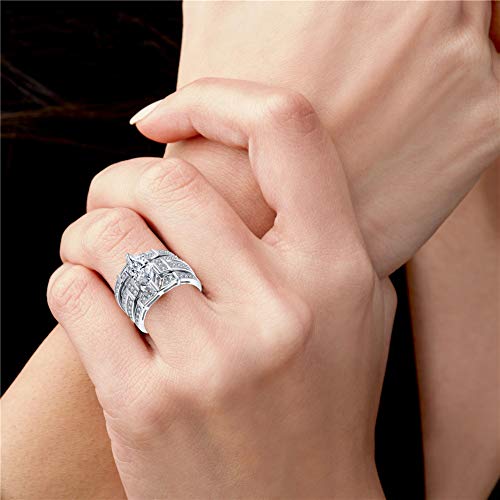 MABELLA Trio Sterling Silver Cubic Zirconia CZ Marquise Wedding Ring Set Anniversary for Women2