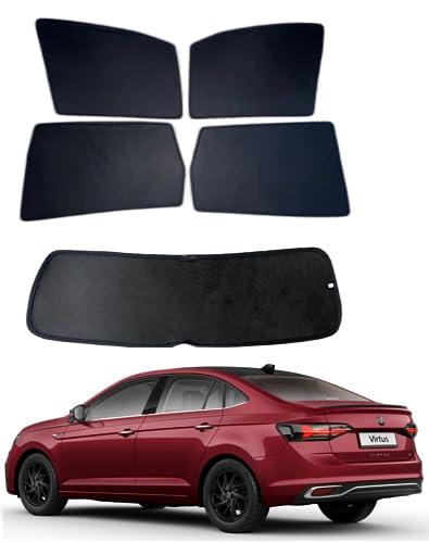 Image of Premium Car Sunshade Fix Type Non-Magnetic Curtain with Rear Dicky Curtain Set of 5pc for Virtus