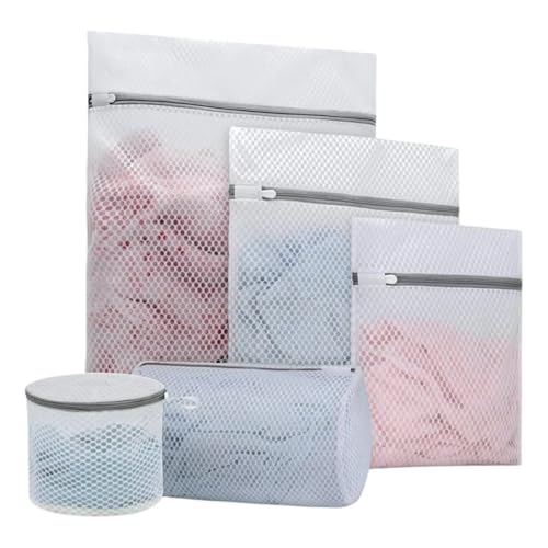 Kit 5 Sacos para Lavar Roupas Delicadas com Cestinho Organizador Protetor de Lingerie Peças Finas e Roupas Íntimas Cinco Tamanhos Diferentes com Fechamento em Zíper