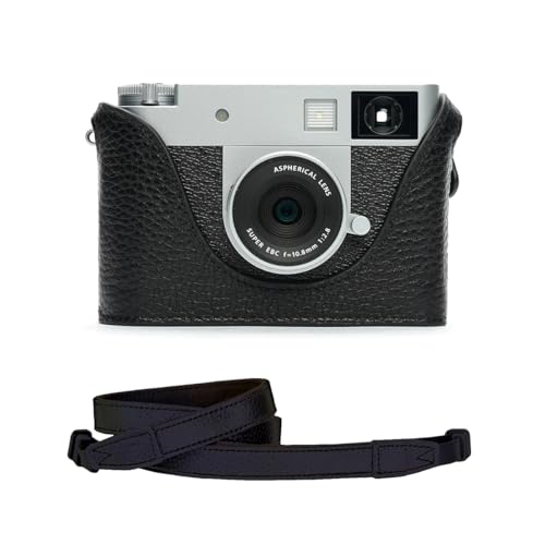 TP Original FUJIFILM x-half/X half カメラ専用 ハンドメイド+15カメラストラップ 本革 ボディケース ハーフカメラケース バッグ カバー 電池交換便利 底面開閉 手作り 専用対応カメラカバー (ブラック)