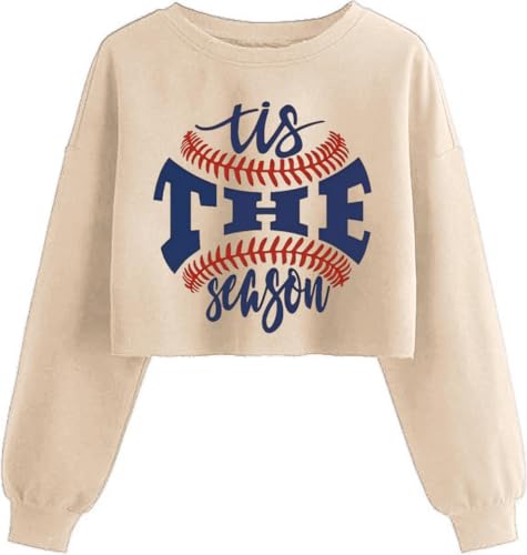 Butovek Womens Tis the Season Basetball Mom Crop Sweatshirt Funny Baseball Game Day Lantern Long Sleeve Outfits Pullover Tops(M B-Beige01)