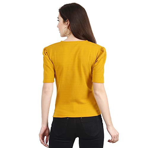 Image of POPWINGS Casual Solid Puff-Sleeves Crop Top for Women || V-Neck Crop Top for Women || Half-Sleeves Summer Crop Top for Women || Crop Tops for Women Fancy Crop Top for Women