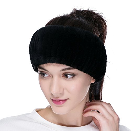URSFUR Women's Knit Head Band Rex Rabbit Black