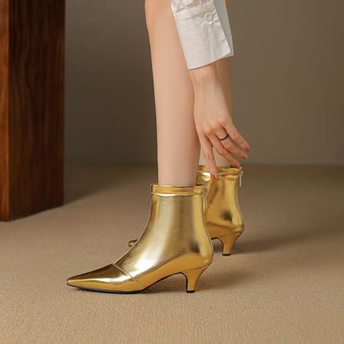 SHEMEE Fashion Womens Kitten Heels Ankle Boots Sexy Pointy Toe Booties Mid Heels Zipper Work Party Dress Shoes2
