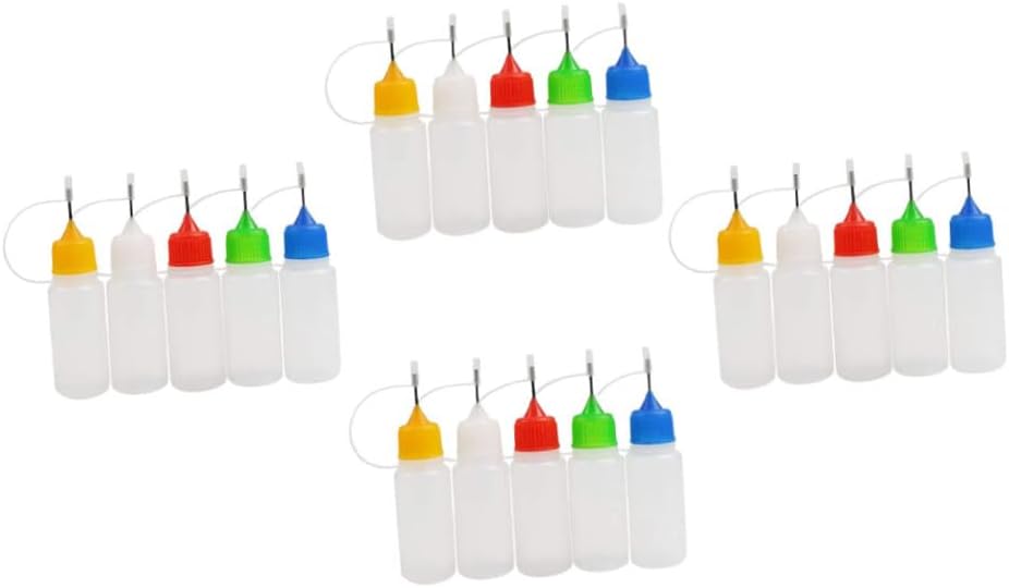 Zerodeko 20pcs 30ml Needle Tip Refillable Squeeze Bottles with Lids, Semi- Plastic Liquid Glue Applicator Bottles for Precision Dispensing and Craft Use Random Color