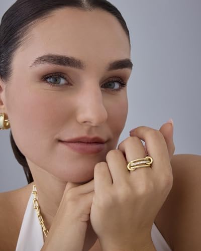 pavoi 14k gold plated interlocked stackable rings for women - statement mixed metals multi ring stack - cubic zirconia two-toned connected bands stacking jewelry