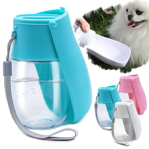 Miru pochi(ミルポッチ) 犬 猫 ペット 水筒 给水器 給水ボトル ウォーターボトル みずのみ器 散歩 折りたたみ 水入れ 水飲み器 携帯水飲み 持ち運び 広口 携帯 水漏れ防止 高温耐性 洗える 軽量 濾過 車内 旅行 外出 イヌ ネコ 300ml (ブルー)