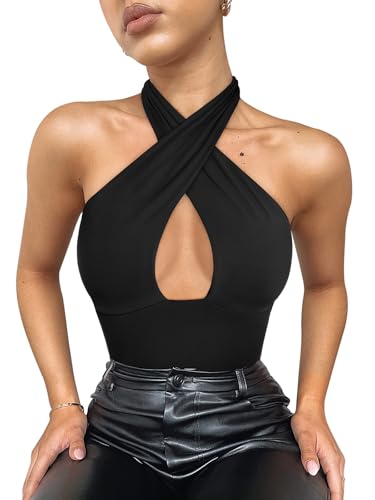 Image of REORIA Butsmooth Women's Trendy Sexy Casual V Neck Double Lined Sleeveless Slimming Going Out Tank Top Bodysuits