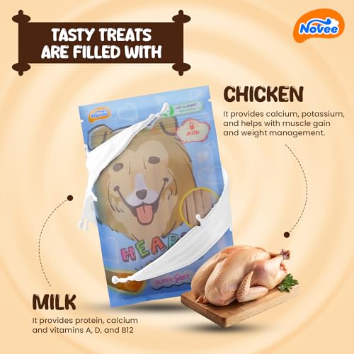 Image of Novee Hearty Jerky Milk Flavour Dog Treats, Calcium-Rich Soft Snacks, Supports Strong Bones & Teeth, Gentle on Stomach, Ideal for All Dog Breeds & Ages,100g x 3