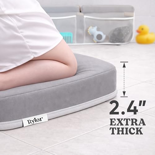 Image of Rylor Premium Baby Bath Kneeler Mat & Elbow Rest Pad Set - Comfortable Bath Kneeler and Elbow Kneeling Rest Pad for Parents, Extra Long 26'', 2.4'' Thick, Non-Slip Support for Easy Bath Time (Gray)