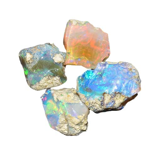 InfinityGemsArt 4pcs Raw Ethiopian Fire Opal Loose Wholesale Bulk Stones, October Birthstone, Natural Rough Gemstones, DIY & Jewelry Making Supply, Chakra Energy Crystals, Gem Collection