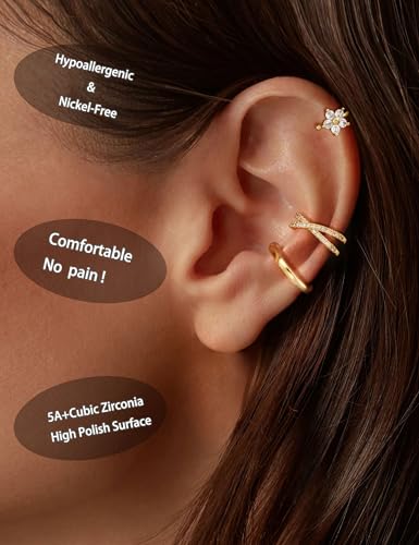 3Pcs Ear Cuffs Non Piercing for Women - Trendy 14K Gold Plated Cuffs Earrings with Cubic Zirconia - Dainty Clip On Cartilage Earring Jewelry4