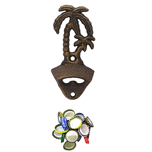 Luwanburg Palm Tree Cast Iron Beer Bottle Opener Wall Mounted With Magnetic Cap Catcher (Aged Bronze) #TOP29
