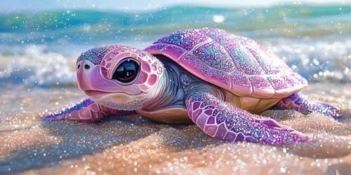 Broderie Diamant Complète Océan de tortues, kit d'art 5D rond 70x140cm C-404 pour adulte et enfant