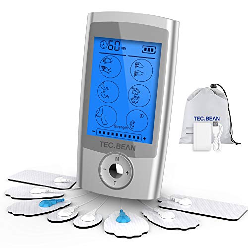 Muscle Stimulator TENS EMS Unit with 8 Electrode Pads, TEC.BEAN Rechargeable 16 Modes