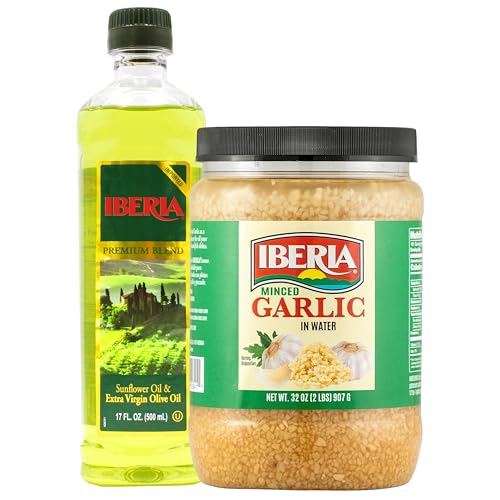 Aceite Extra Virgen Iberia y Aceite de Girasol 17 Fl Oz + Ajo Picado 32 oz