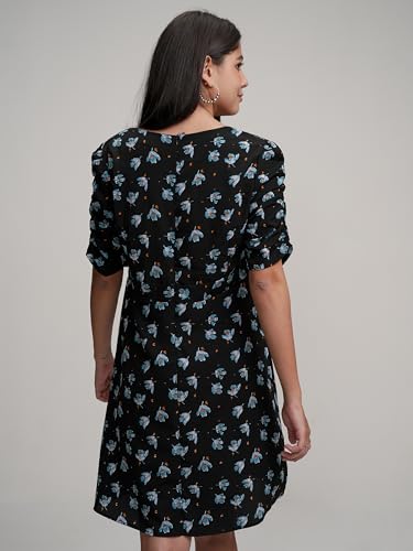 Image of Tokyo Talkies Women's Loral Crepe A-Line Dress | Short Sleeves | Elegant & Flowy for Casual & Semi-Formal Wear