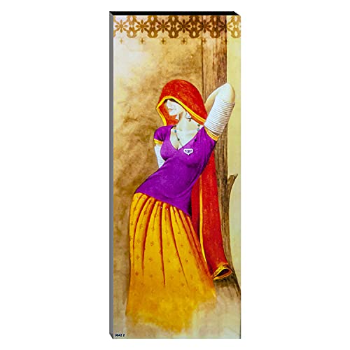 Image of Indianara Set of 3 Dancing Village Women Folk MDF Art Painting (2563FL) without glass 4.5 X 12, 9 X 12, 4.5 X 12 INCH