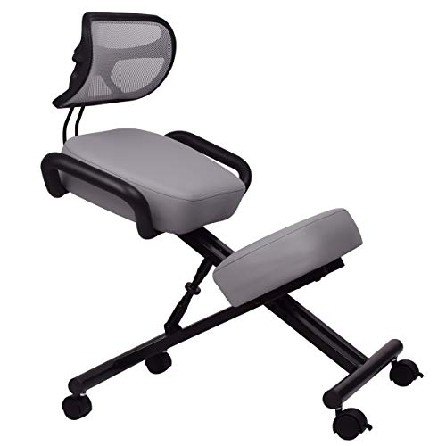 DRAGONN Ergonomic Kneeling Chair with Back Support, Adjustable Stool for Home and Office - Improve Your Posture with an Angled Seat - Thick Comfortable Cushions - Gray