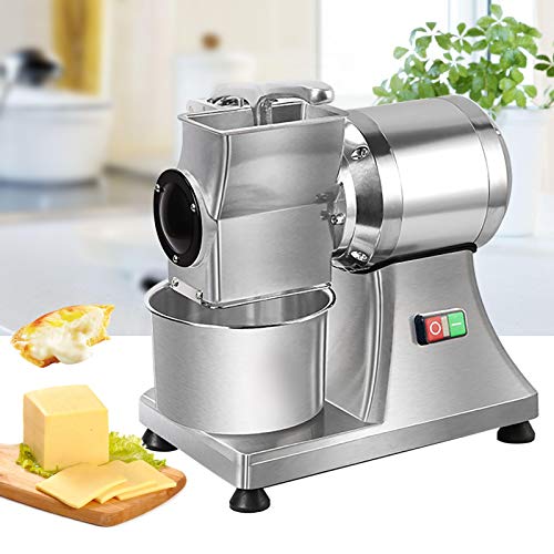 110V Electric Commercial Cheese Grater Grinder Slicer, 0.75HP/550W, 88lb/hour Throughput, Aluminium Alloy & Stainless Steel Body, Silver