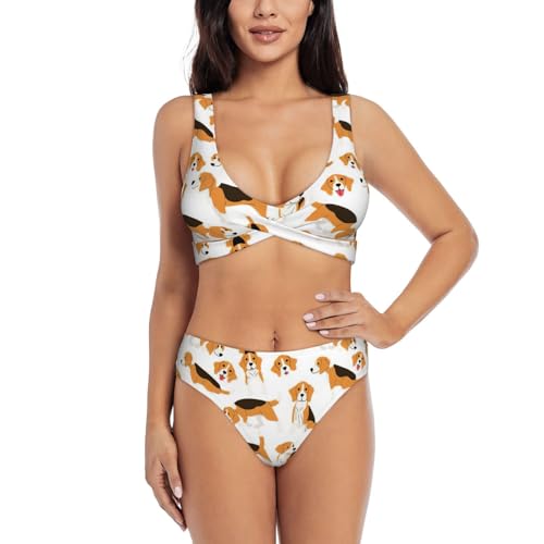 Maillot de bain 2 pièces imprimé chien Beagle pour femme