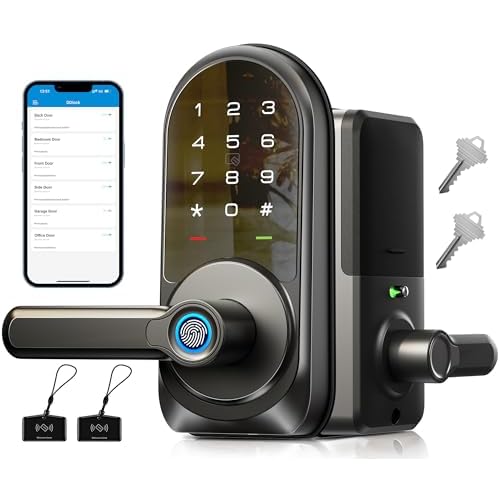 Veise Smart Lock, Keyless Entry Door Lock with Handle, APP Control Fingerprint Door Lock, 7-in-1 Smart Locks for Front Door, Electronic Digital Lock with Keypad, Front Door Lock Set, Matte Black