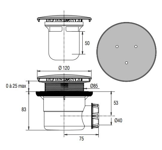 Bonde de douche en plastique Valentin 57150000000 compacte horizontale 40mm - 3