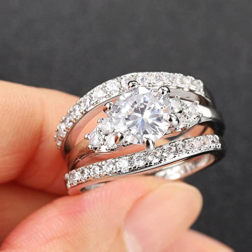 Jude Jewelers Platinum Plated Three-in-One Wedding Engagement Statement Proposal Valentines Halo Bridal Ring Set4