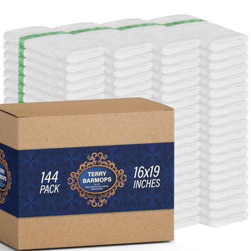 Image of GREEN LIFESTYLE 144PK Pack Green Stripe Terry Kitchen Bar Mops 30 Oz 16 X 19 inches, Highly Absorbent, Ultra-Light, and Durable