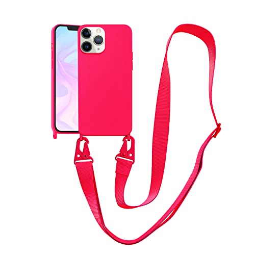 Image of Compatible with iPhone 11 Pro Max Case with Lanyard Crossbody iPhone Case with Strap Adjustable Shockproof Drop Protection Silicone Phone Cover for iPhone 11 Pro Max 6.5'' Neon Pink
