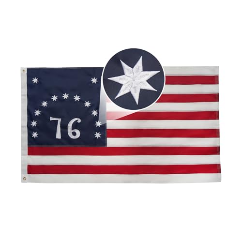 AMZFLAG 76 Bennington Flag 3x5 ft Outdoor Embroidered 1776 Betsy Ross Flags for 250 Anniversary Outside Heavy Duty Bennington US USA Flag with 2 Brass Grommets