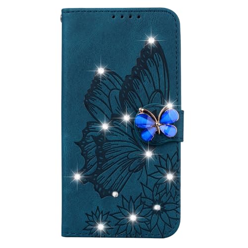 Coque Google Pixel 10 Pro 5G bleu étui à rabat arrière papillon haute finition
