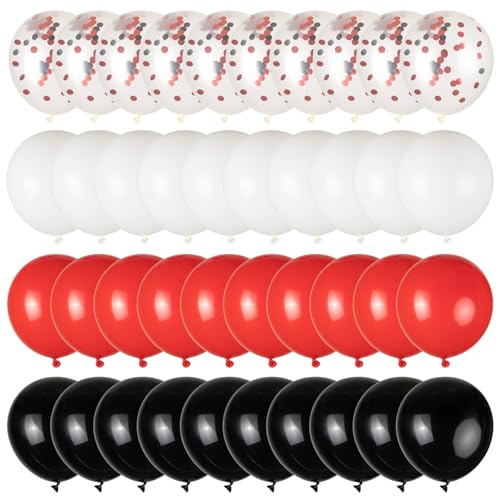 Image of 100pcs Red and Black Balloons, 12inch Red and White With Confetti Balloons for Class of 2026 Graduation, Birthday Decorations, Baby Shower, Casino, Race Car Party Supplies (2 Ribbons)