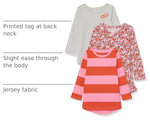 Image of Amazon Essentials Girls and Toddlers' Long-Sleeve Cotton Tunic T-Shirts, Pack of 3
