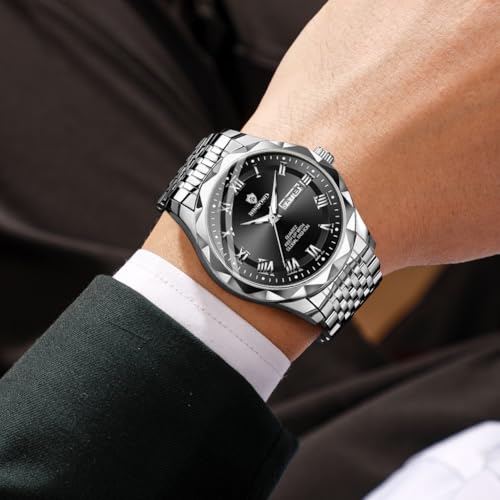 Image of BINBOND Men's Watch Luxury Business Dress Analog Quartz Stainless Steel Casual Date Wrist Watches for Men Easy Read Roman Numeral Large Dial Waterproof Luminous