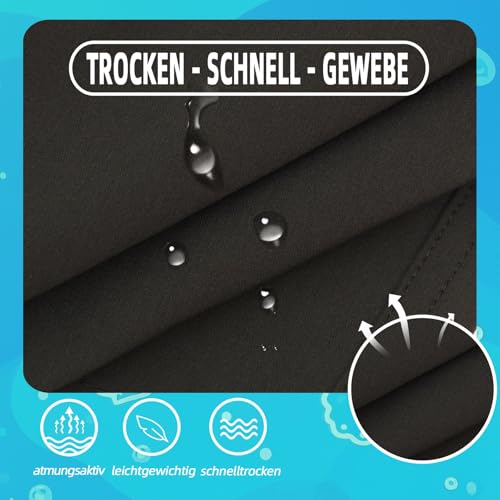 Hill & Sea Badehose für Jungen Sportshorts mit Reißverschlusstasche Schnelltrocknend Badeshorts Schwarz 164