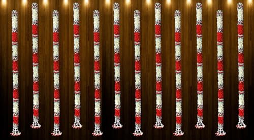 Image of Tia Crafts Artificial White Gajra Jasmine & Colourful Flower Strings for Wedding Decorations, Event Decor Perfect for Diwali, Ganpati & Pooja /Temple /Mandir Decoration, 5ft (12, Red - 5ft), 20 cm