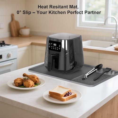Image of Silicone Heat Resistant Mats for Countertop,24x16 Inch Air Fryer Mat with Kitchen Accessories Holder Pad for Microwave /Oven,Compatible with Ninja /Cosori /Chefman /Toshiba,Kitchen Countertop Protector