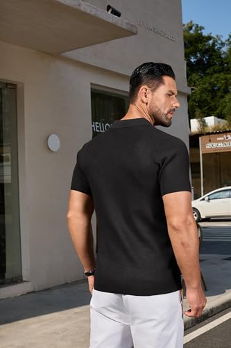 COOFANDY Mens Slim Fit Knit Polo Shirts Business Lightweight Polo Sweater Casual Summer Ribbed Textured Collared T Shirt4