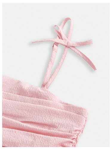 Girl's Flowy Cami Dress Ruched Sleeveless Pink Layered Ruffle Kawaii Short Smocked Summer Dresses3