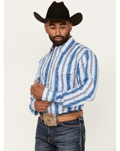Wrangler Men's Checotah Southwestern Print Long Sleeve Snap Western Shirt Big - 112359439-BIG 3X Blue2